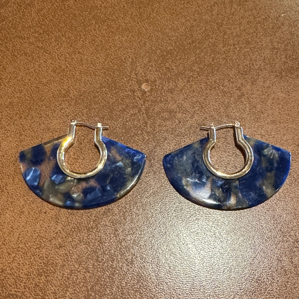 Blue and White Hoop Earrings